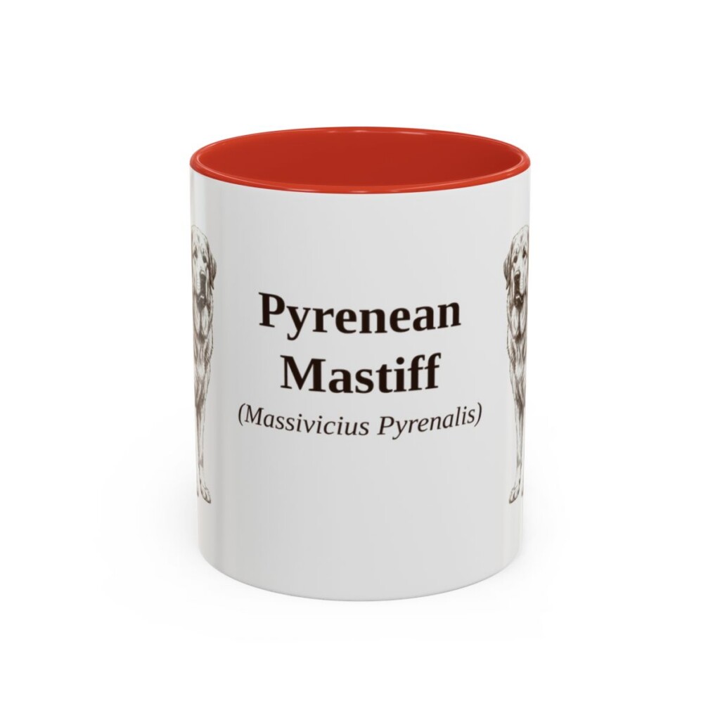 11oz Pyrenean Mastiff Latin Mug, Red, front view