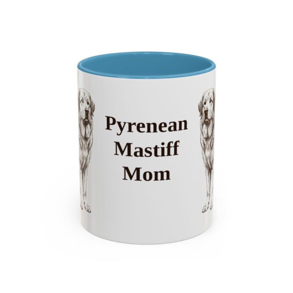 11oz Pyrenean Mastiff Dog Mom Mug, Light Blue, front view