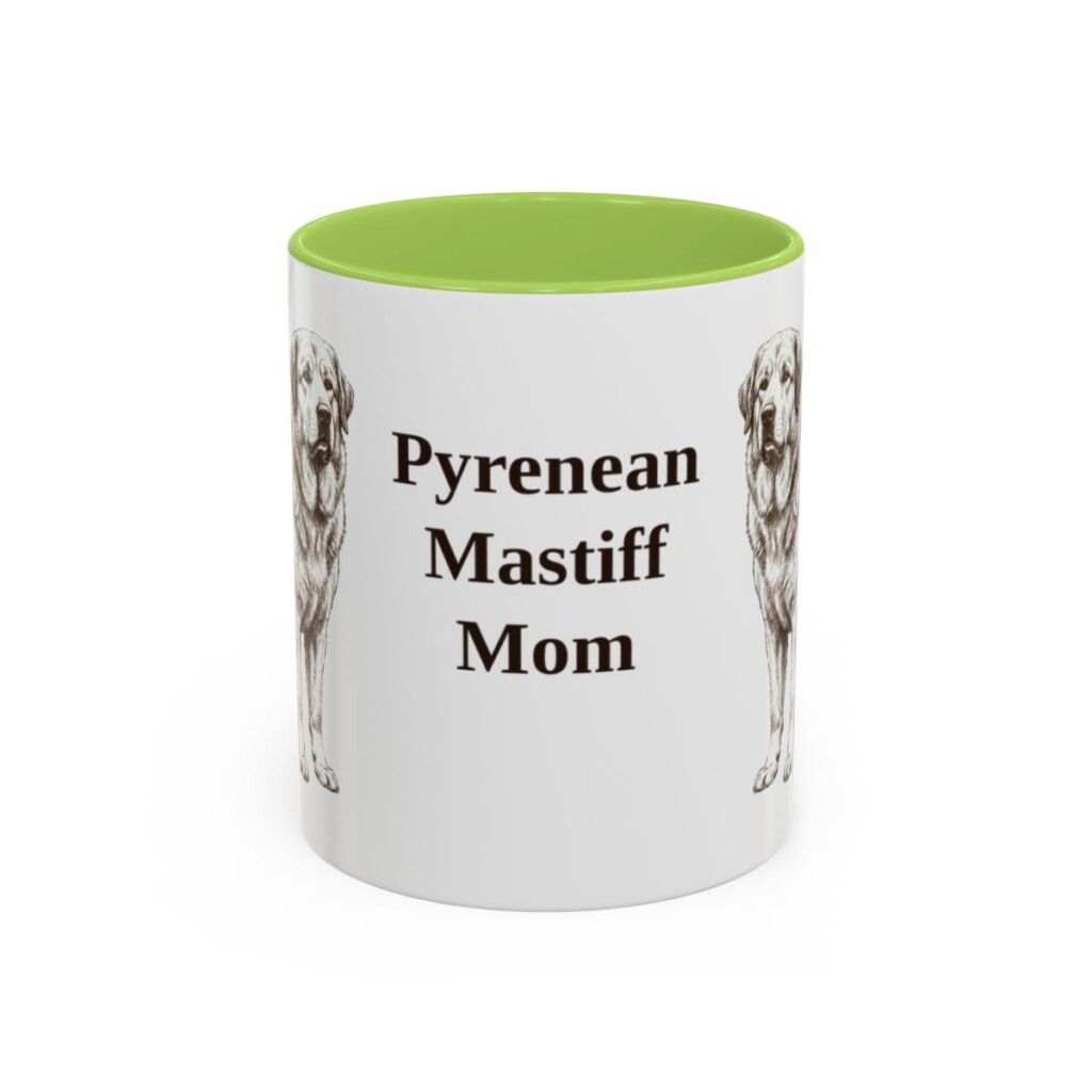 11oz Pyrenean Mastiff Dog Mom Mug, Light Green, front view