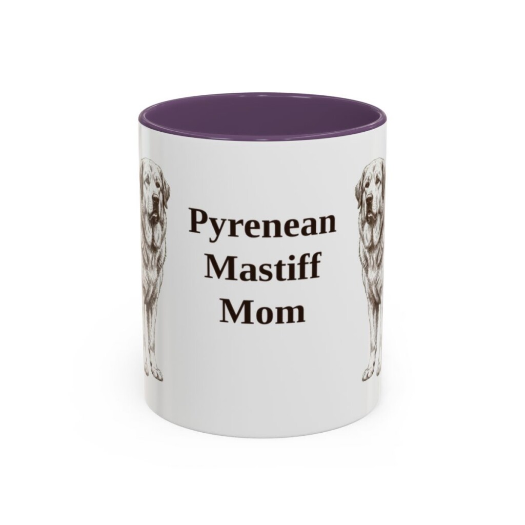11oz Pyrenean Mastiff Dog Mom Mug, Purple, front view