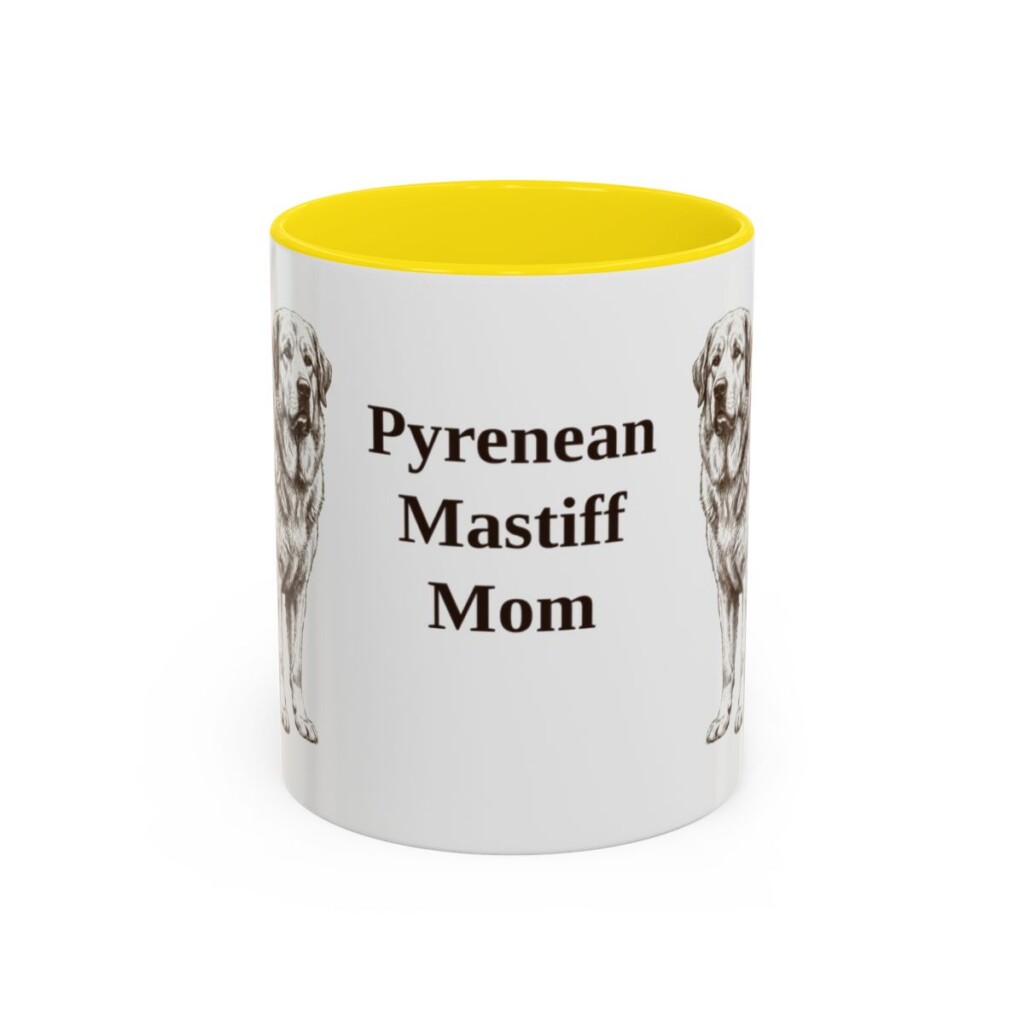 11oz Pyrenean Mastiff Dog Mom Mug, Yellow, front view