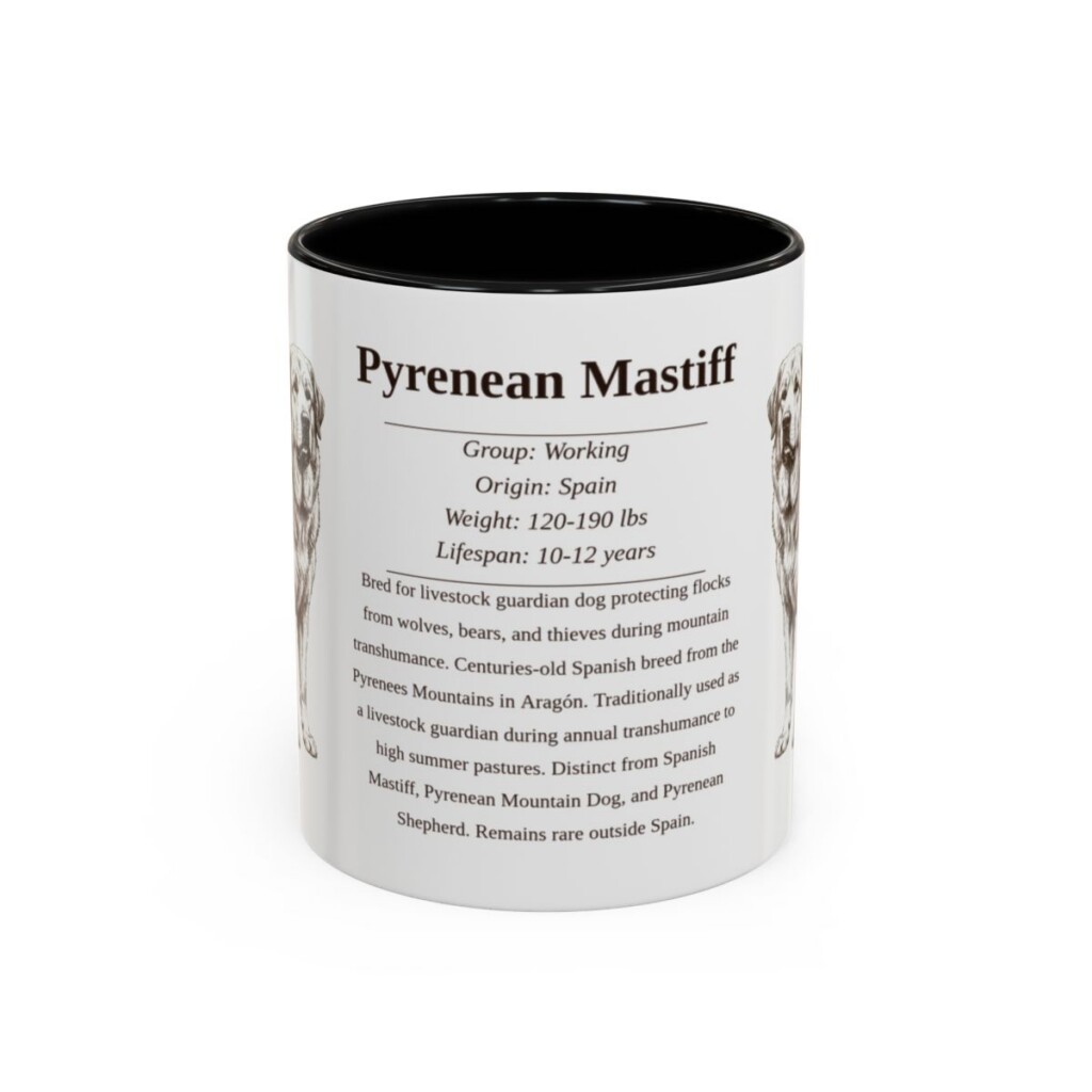 11oz Pyrenean Mastiff Mug, Black, front view