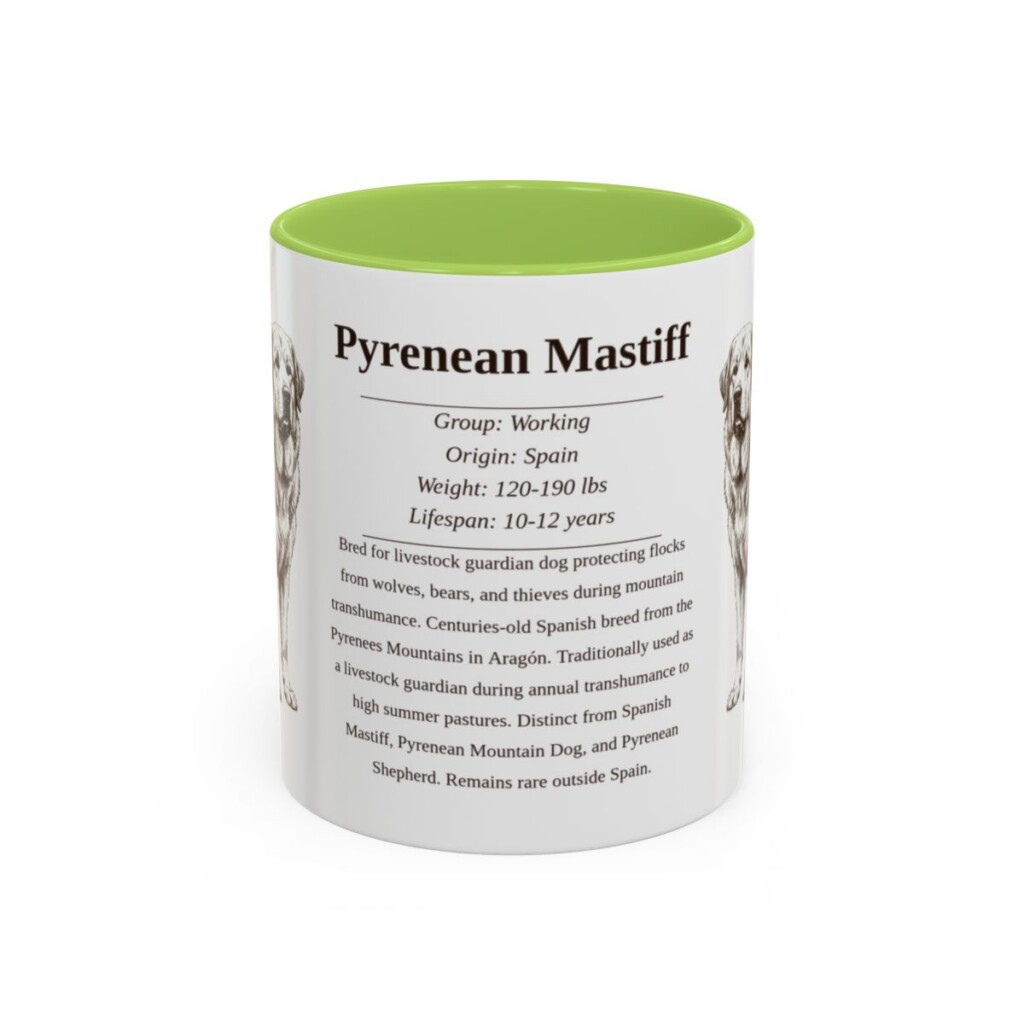 11oz Pyrenean Mastiff Mug, Light Green, front view