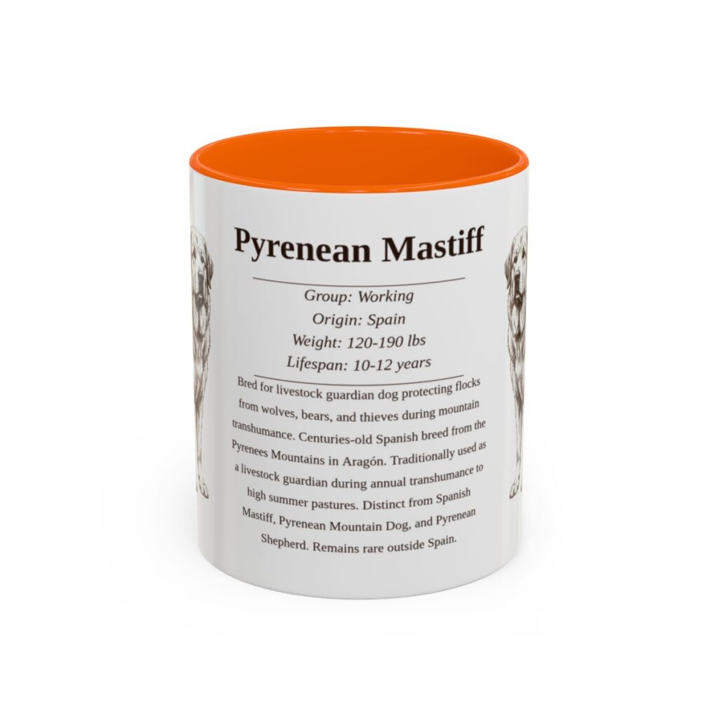 11oz Pyrenean Mastiff Mug, Orange, front view