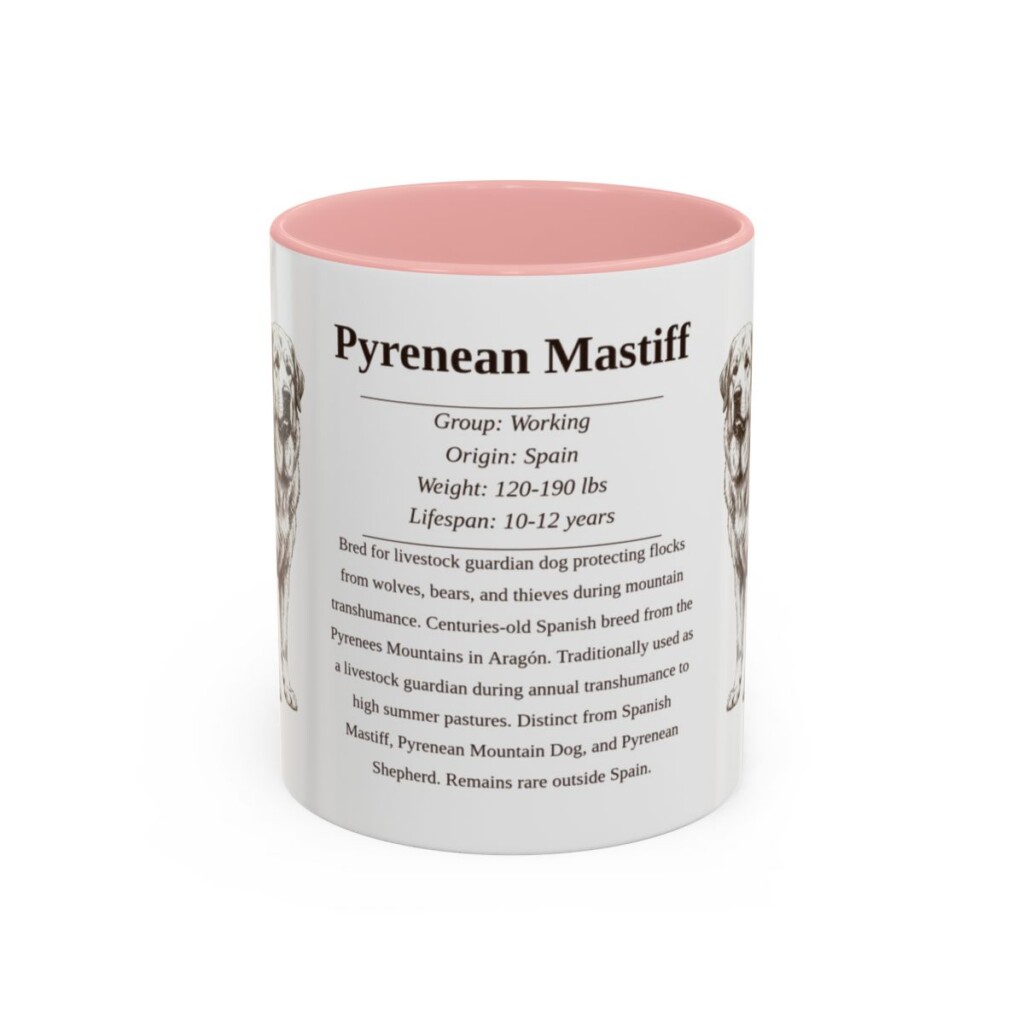 11oz Pyrenean Mastiff Mug, Pink, front view