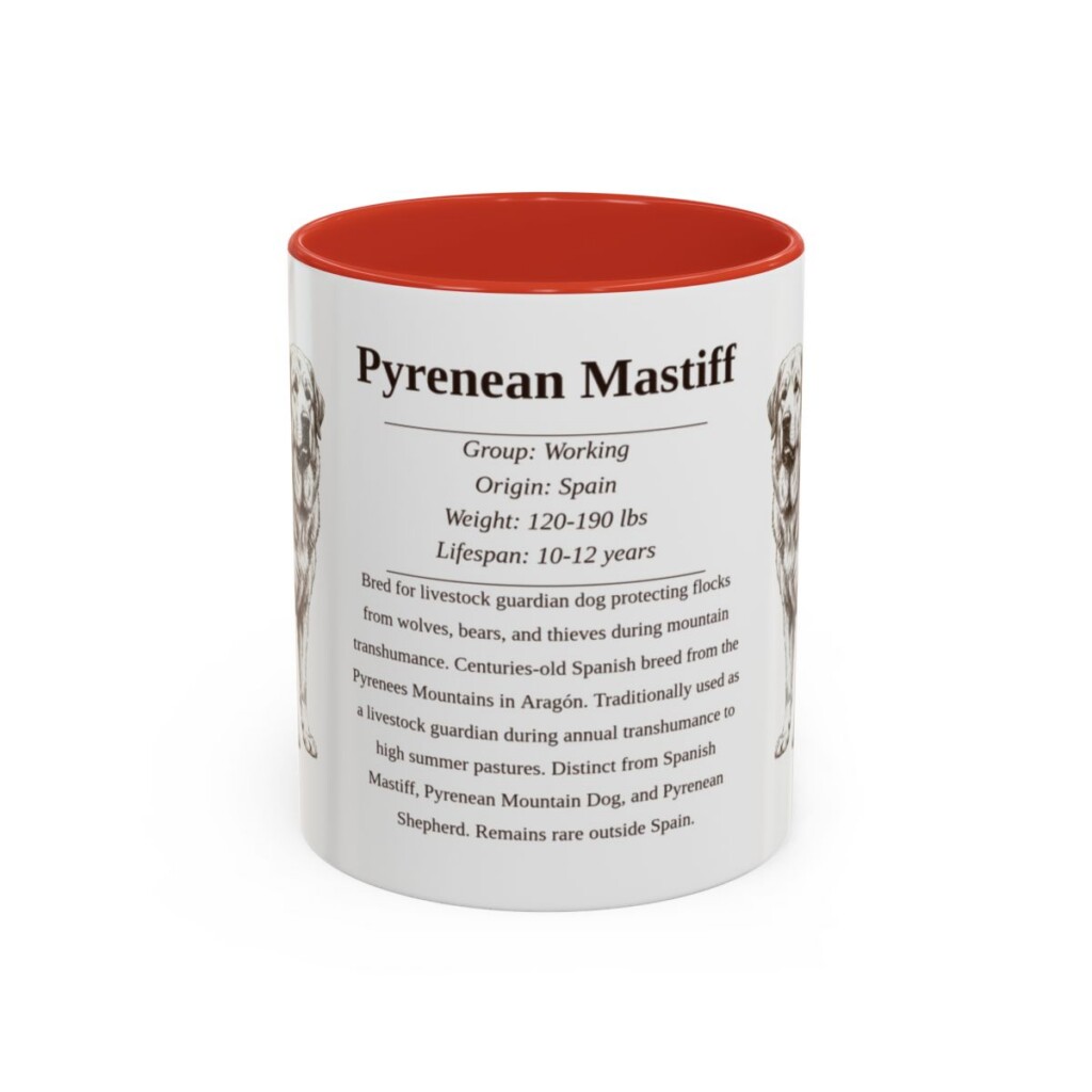 11oz Pyrenean Mastiff Mug, Red, front view