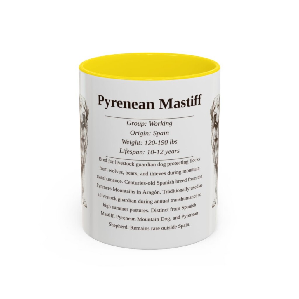 11oz Pyrenean Mastiff Mug, Yellow, front view