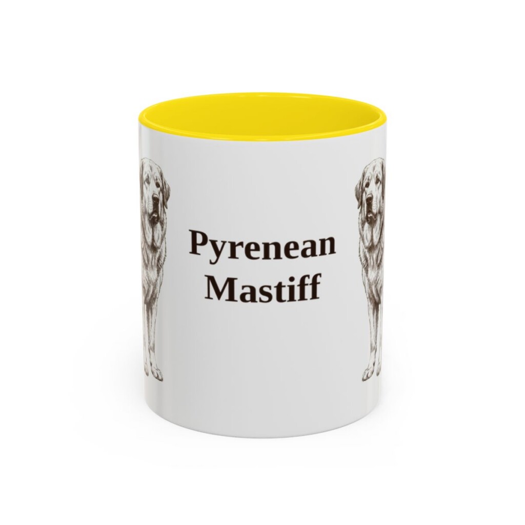 11oz-pyrenean-mastiff-mug-yellow 11oz Pyrenean Mastiff Mug, Yellow, front view