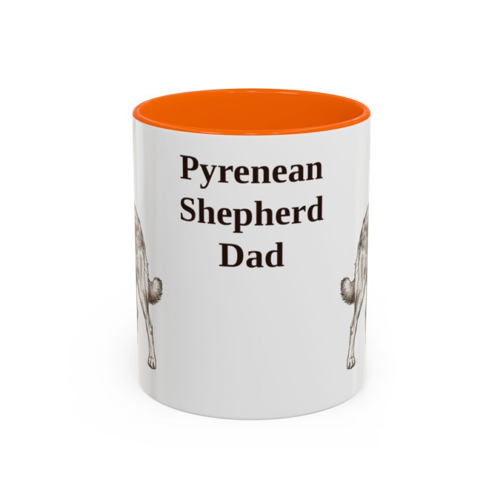 11oz-pyrenean-shepherd-mug-dad-orange 11oz Pyrenean Shepherd Dog Dad Mug, Orange, front view