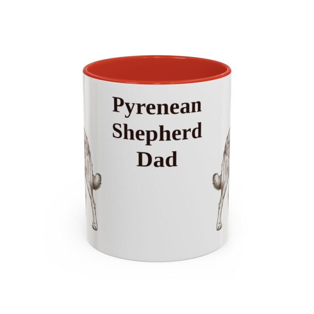 11oz-pyrenean-shepherd-mug-dad-red 11oz Pyrenean Shepherd Dog Dad Mug, Red, front view
