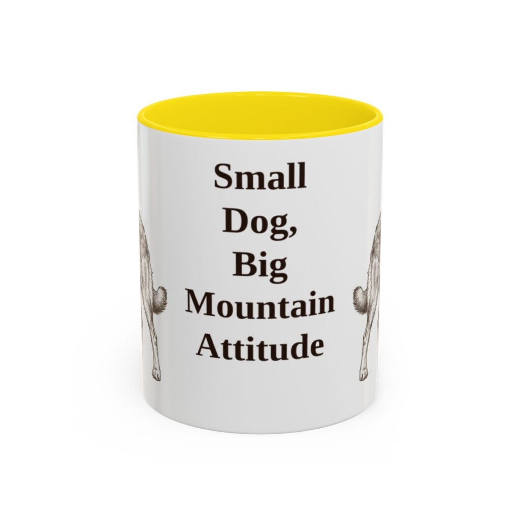 11oz Funny Pyrenean Shepherd Mug, Yellow, front view