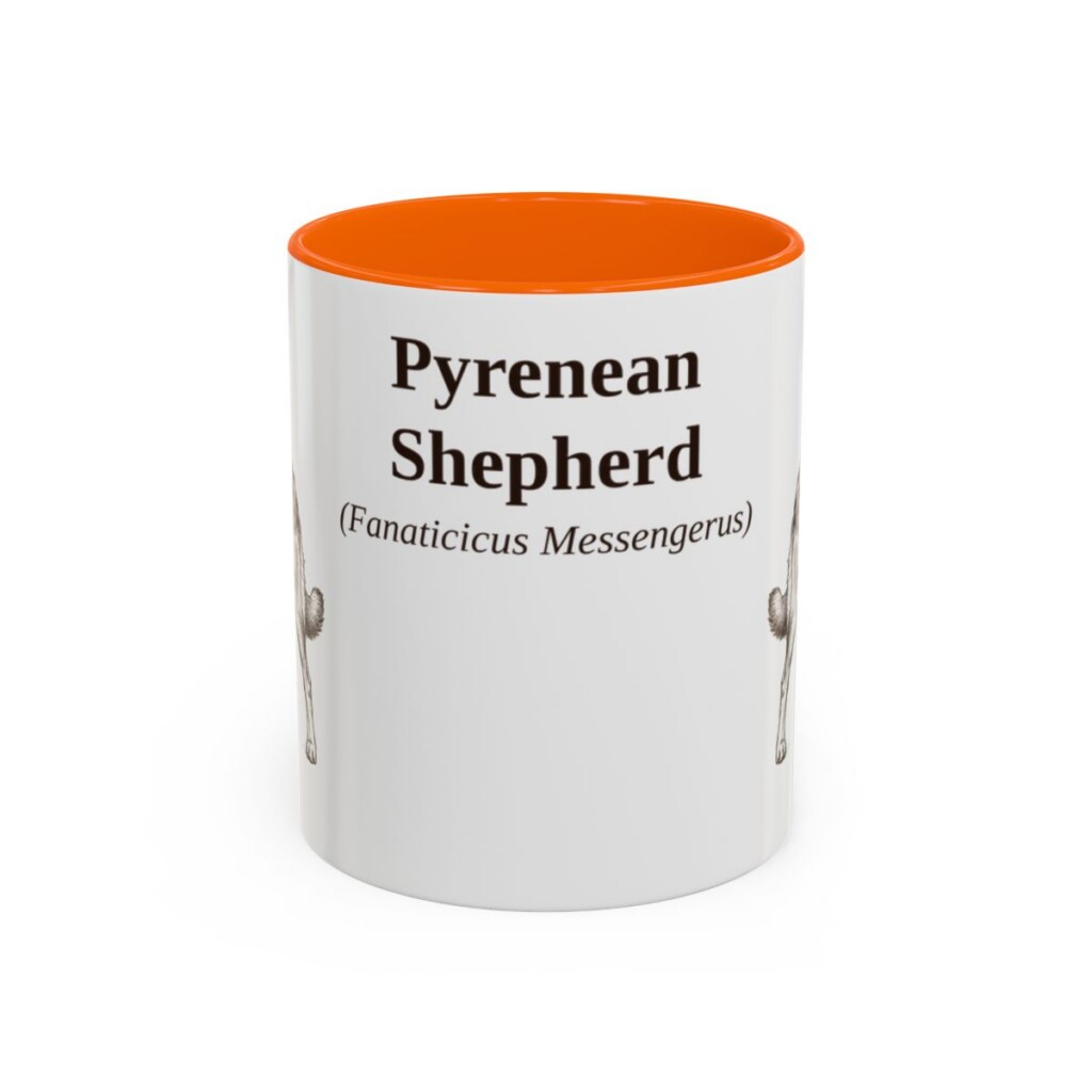11oz Pyrenean Shepherd Latin Mug, Orange, front view