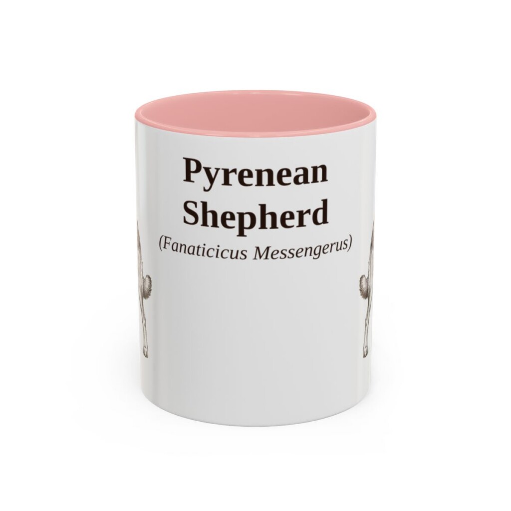 11oz Pyrenean Shepherd Latin Mug, Pink, front view