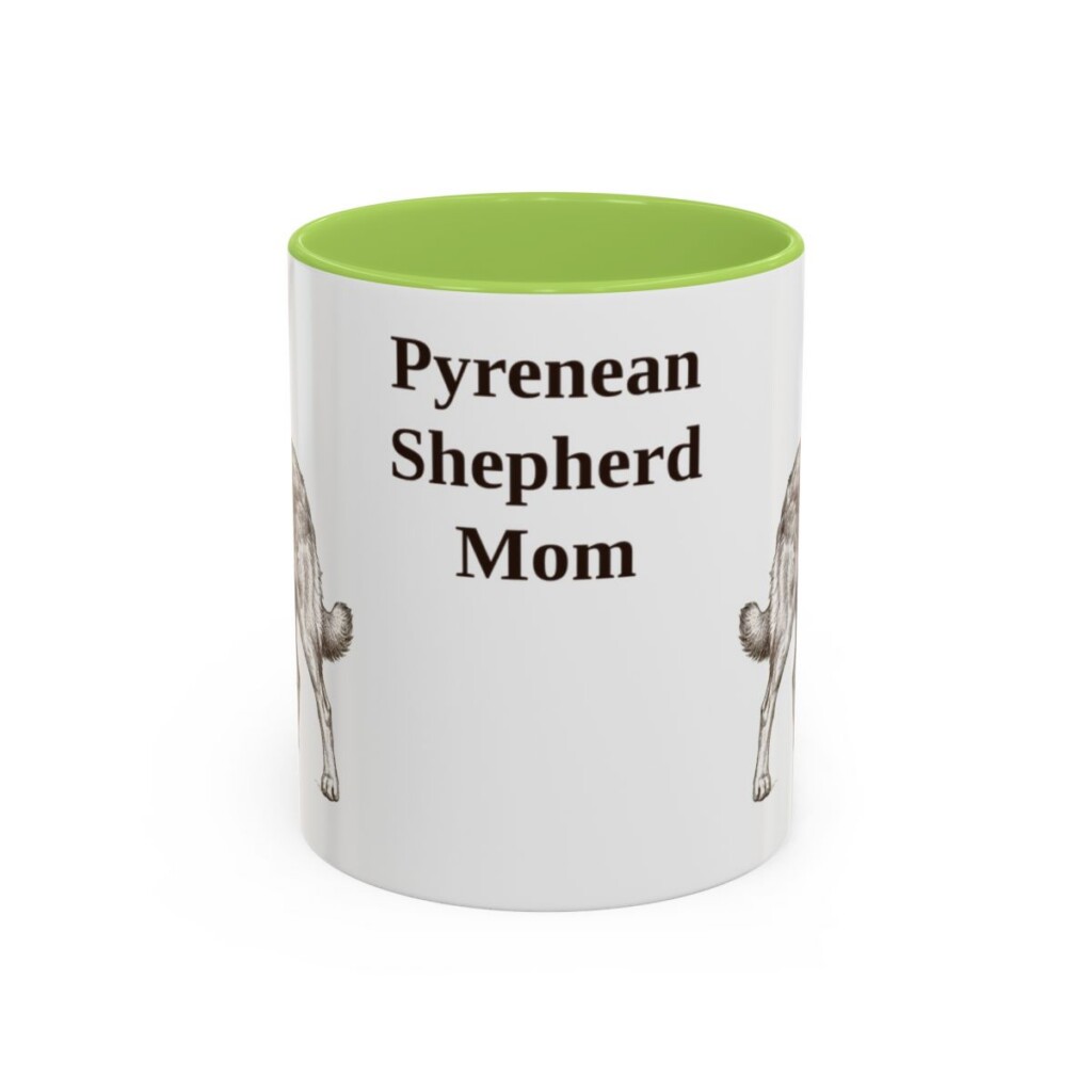 11oz Pyrenean Shepherd Dog Mom Mug, Light Green, front view