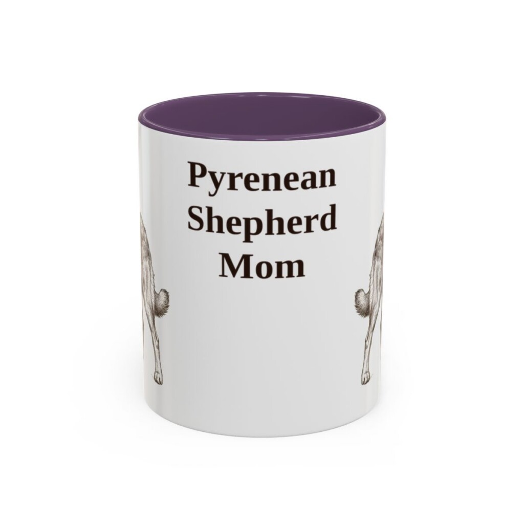11oz Pyrenean Shepherd Dog Mom Mug, Purple, front view