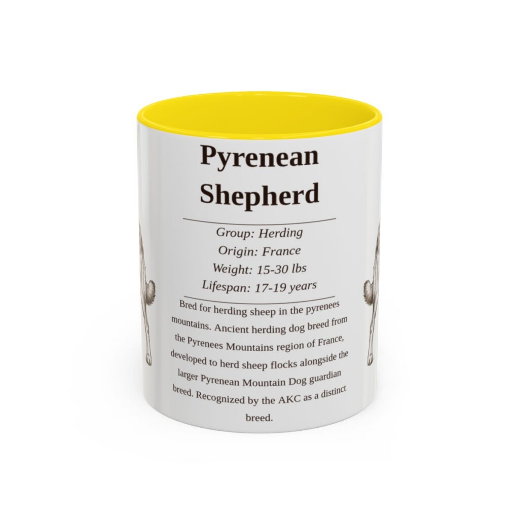 11oz Pyrenean Shepherd Mug, Yellow, front view