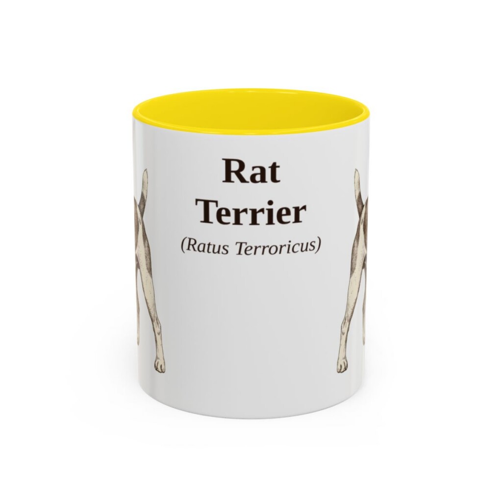 11oz Rat Terrier Latin Mug, Yellow, front view
