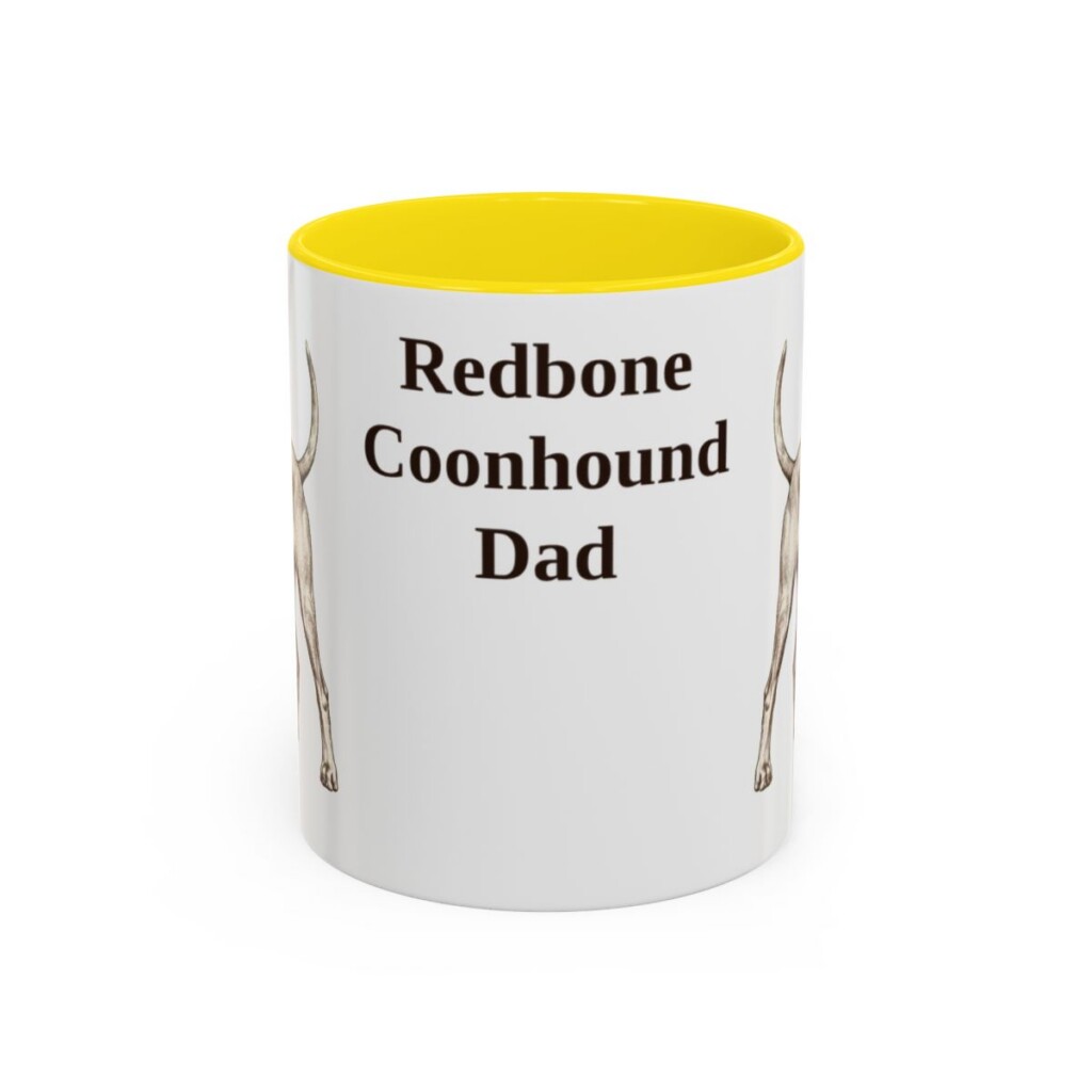 11oz Redbone Coonhound Dog Dad Mug, Yellow, front view
