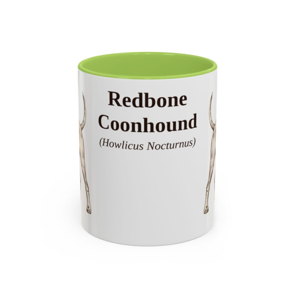11oz Redbone Coonhound Latin Mug, Light Green, front view