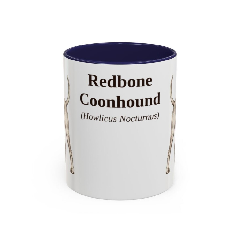 11oz Redbone Coonhound Latin Mug, Navy, front view