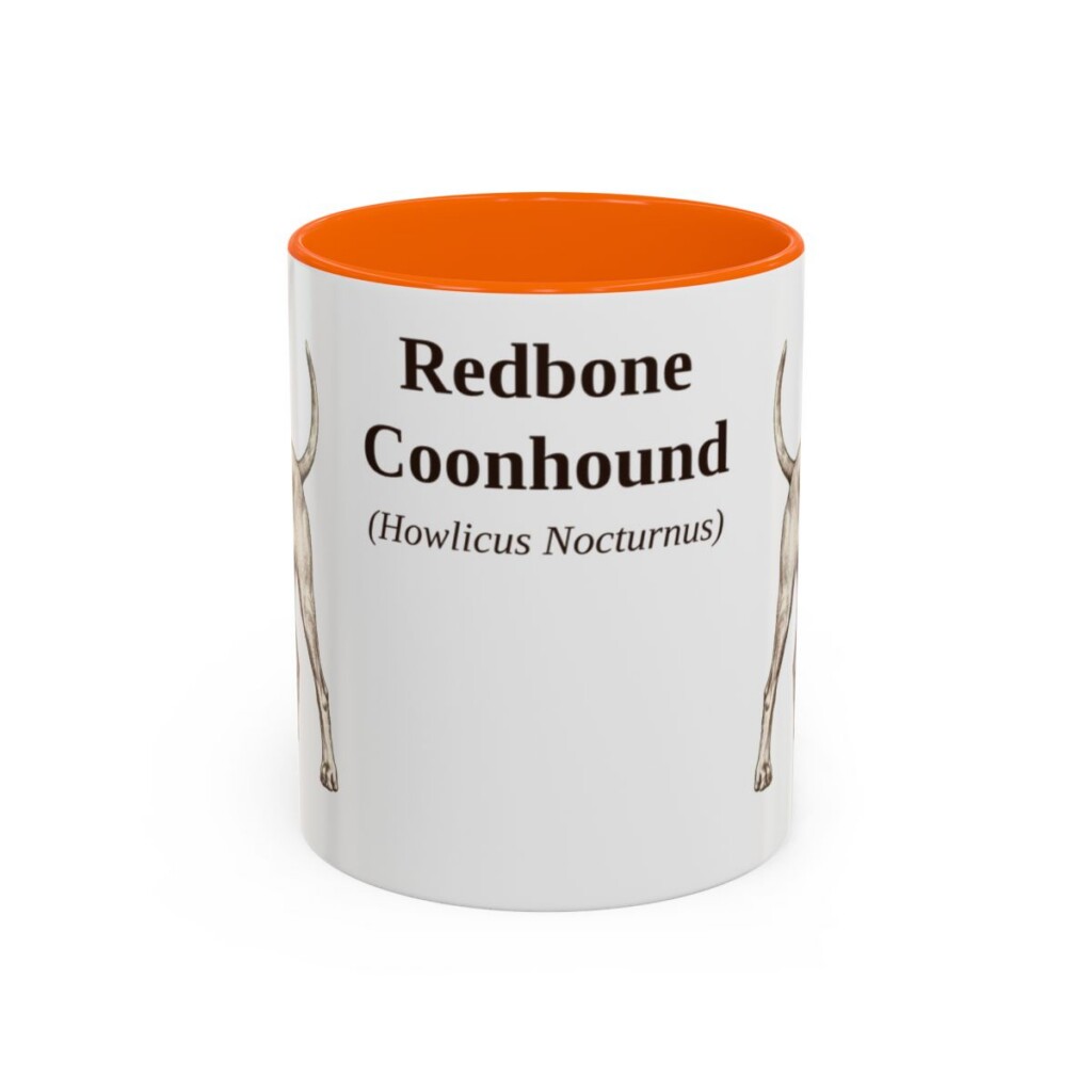 11oz Redbone Coonhound Latin Mug, Orange, front view