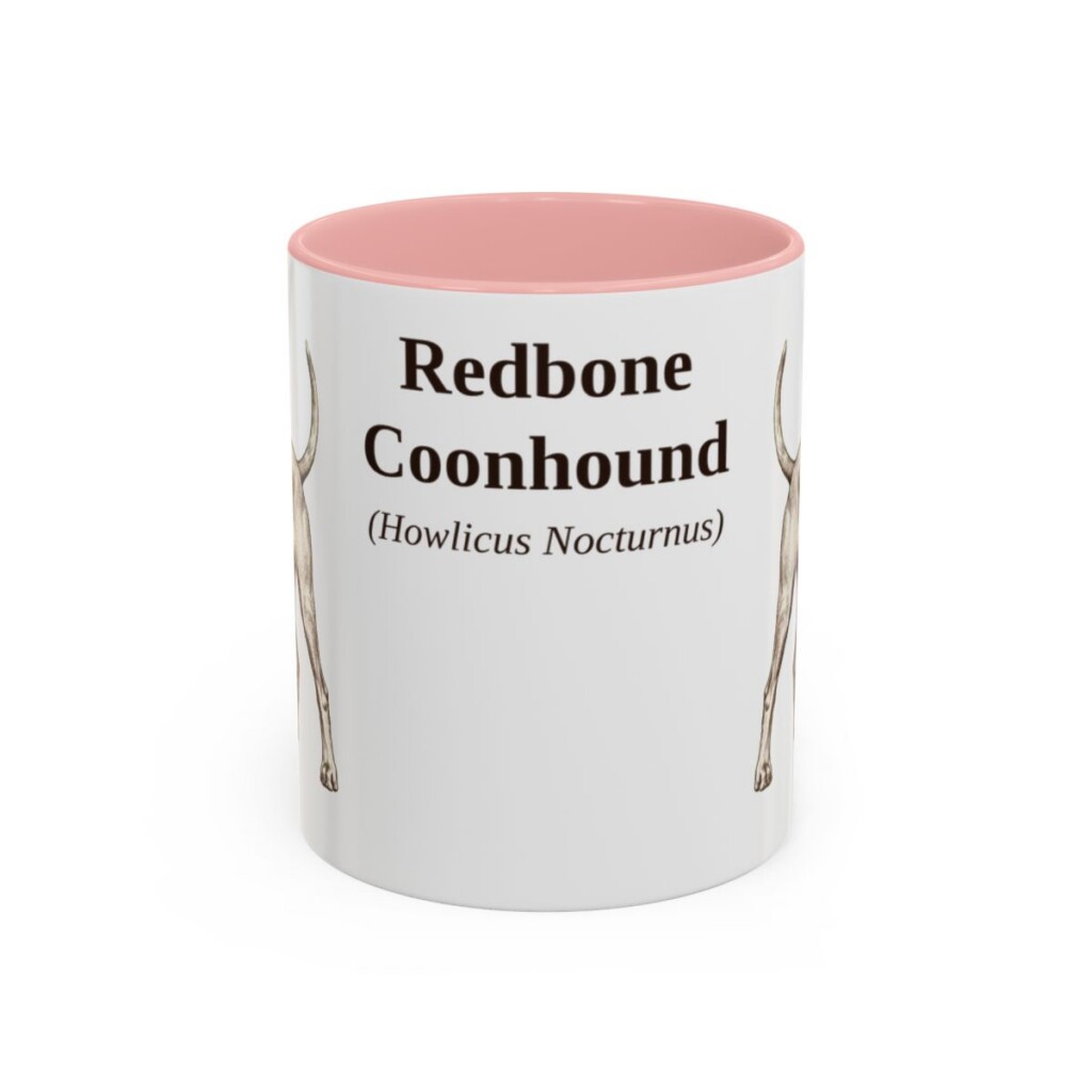 11oz Redbone Coonhound Latin Mug, Pink, front view