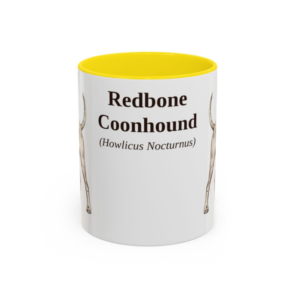11oz Redbone Coonhound Latin Mug, Yellow, front view