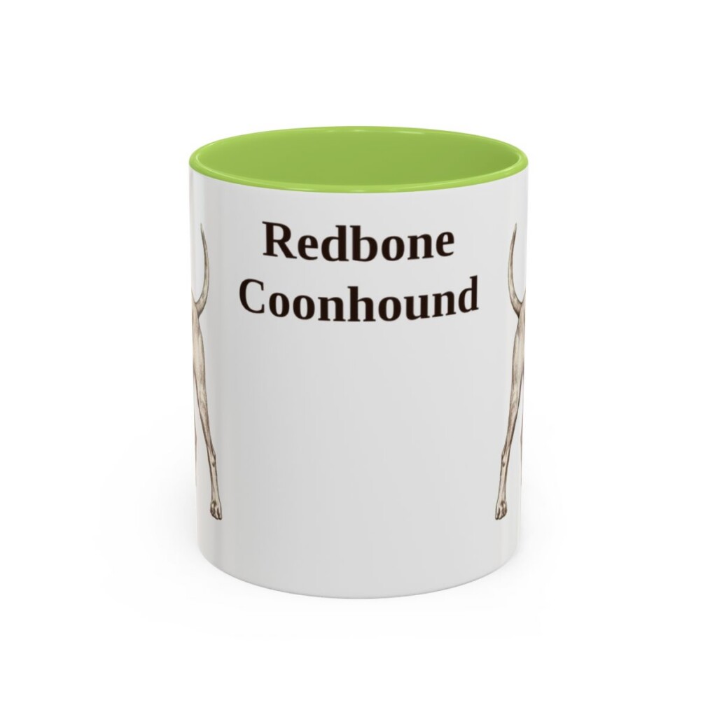 11oz Redbone Coonhound Mug, Light Green, front view