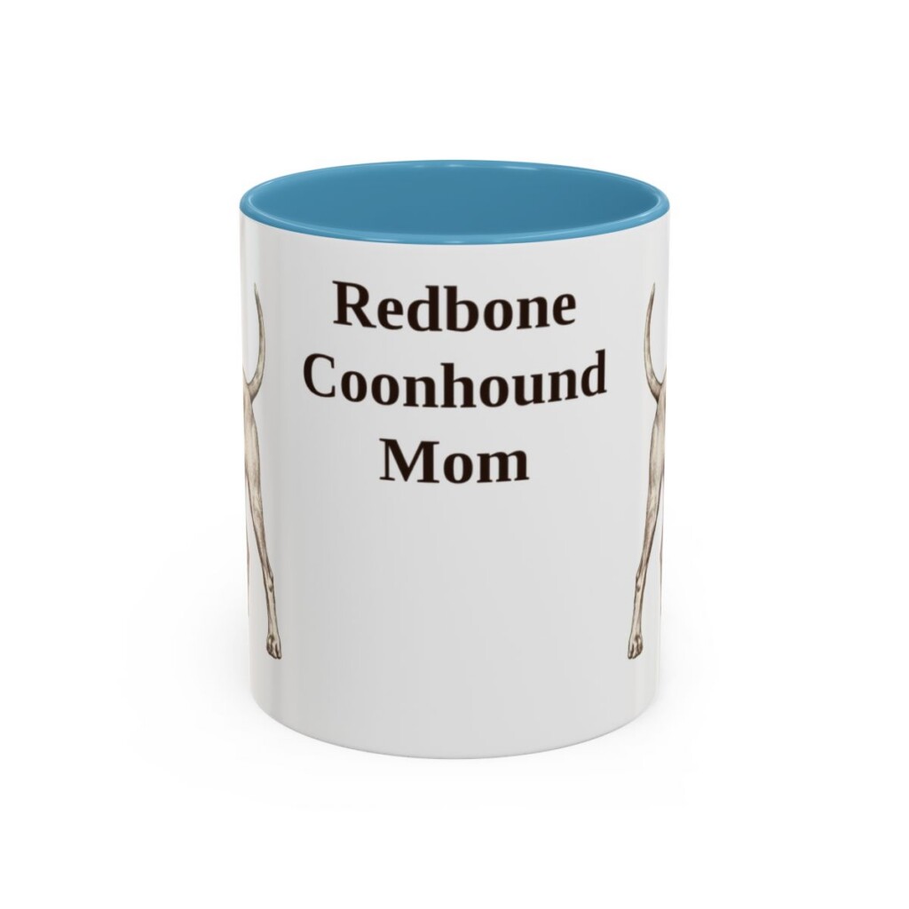 11oz Redbone Coonhound Dog Mom Mug, Light Blue, front view
