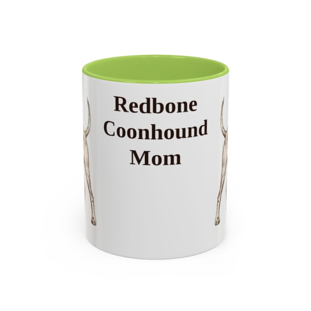 11oz Redbone Coonhound Dog Mom Mug, Light Green, front view
