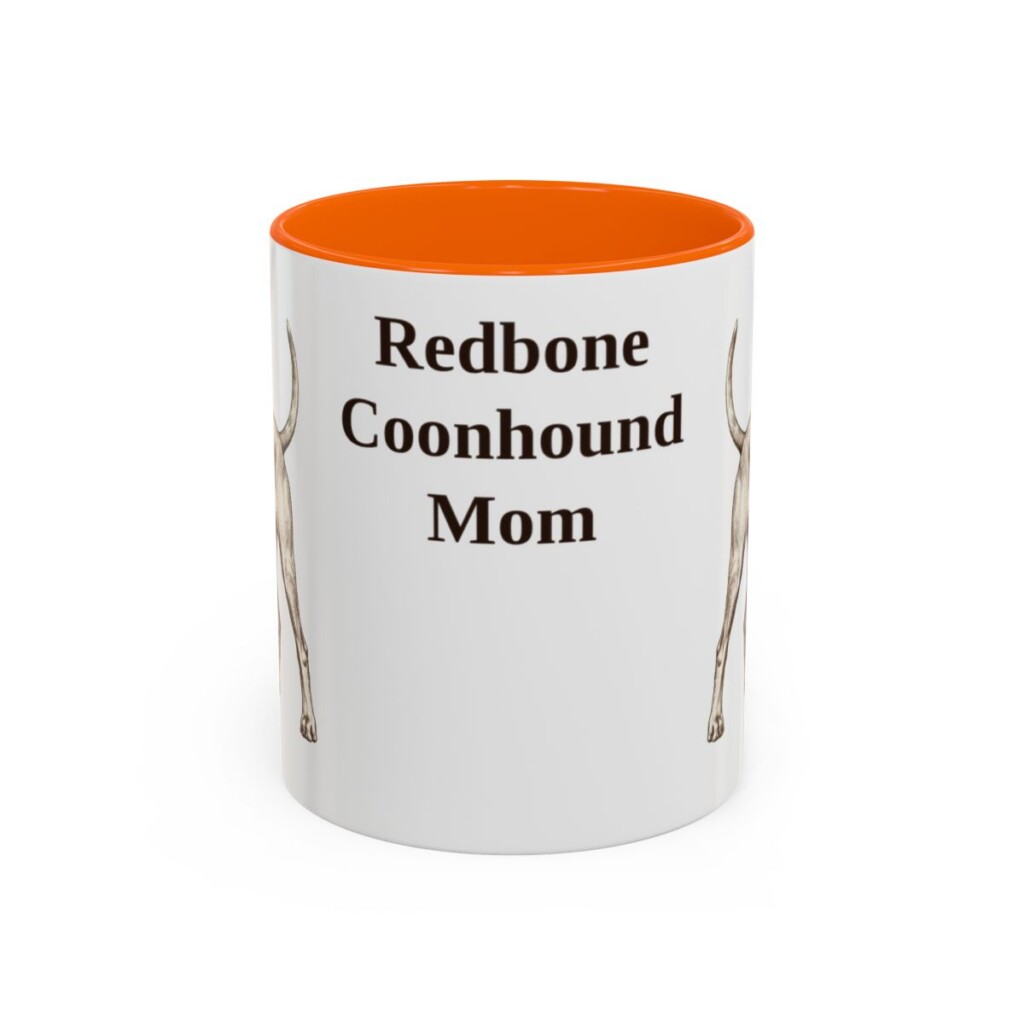 11oz Redbone Coonhound Dog Mom Mug, Orange, front view