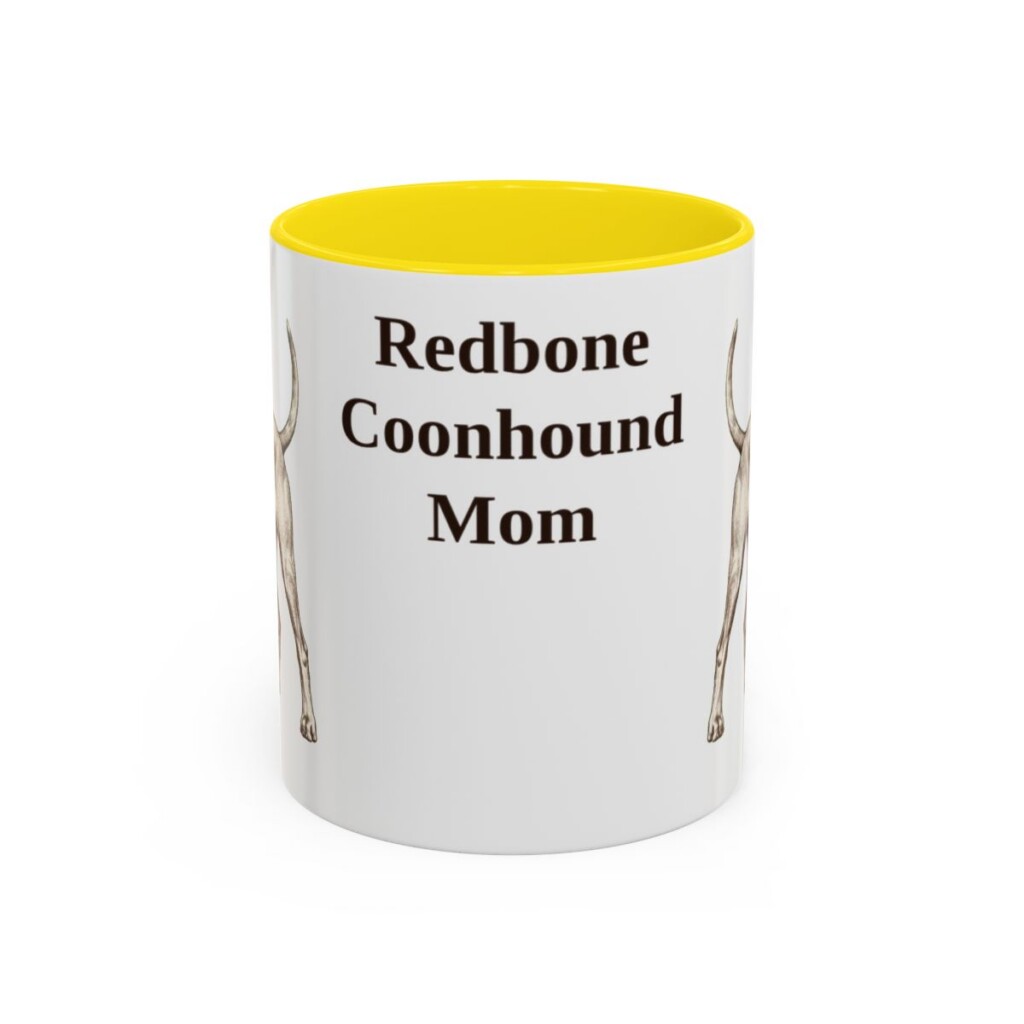 11oz Redbone Coonhound Dog Mom Mug, Yellow, front view