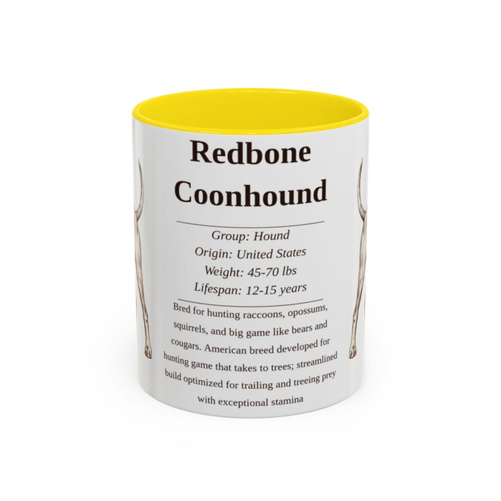 11oz-redbone-coonhound-mug-writeup-yellow 11oz Redbone Coonhound Mug, Yellow, front view