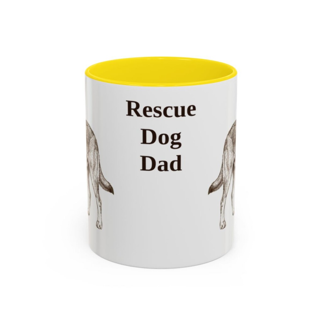 11oz Rescue Dog Dog Dad Mug, Yellow, front view