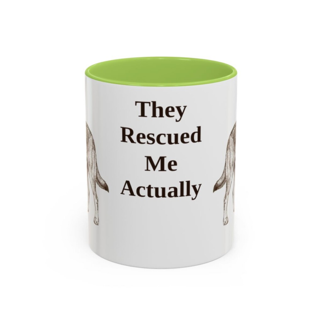 11oz-rescue-dog-mug-humor-light-green 11oz Funny Rescue Dog Mug, Light Green, front view