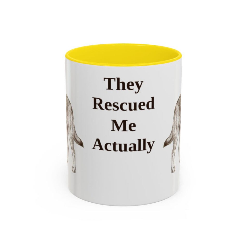11oz-rescue-dog-mug-humor-yellow 11oz Funny Rescue Dog Mug, Yellow, front view