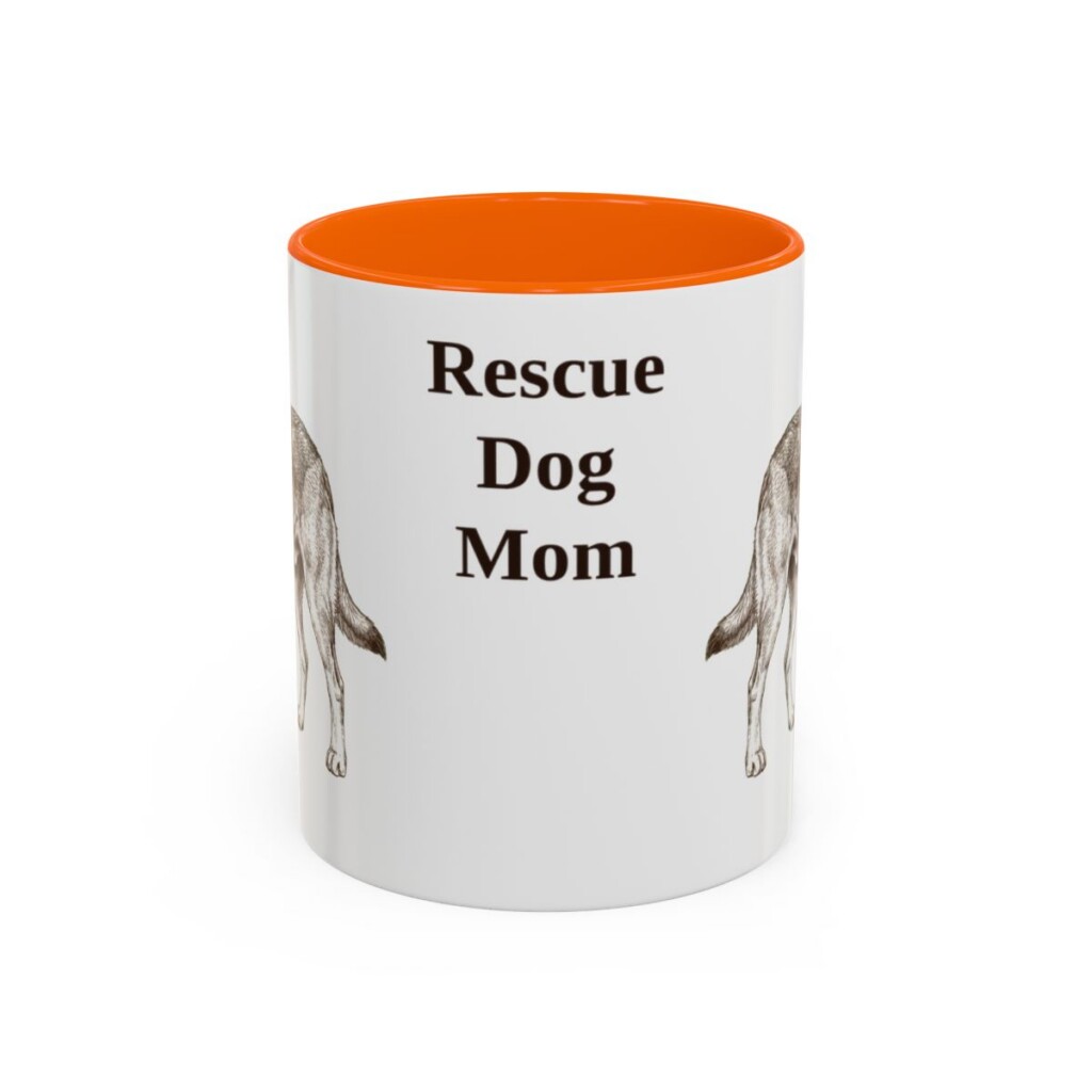 11oz Rescue Dog Dog Mom Mug, Orange, front view