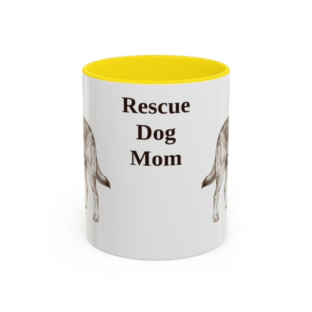 11oz Rescue Dog Dog Mom Mug, Yellow, front view