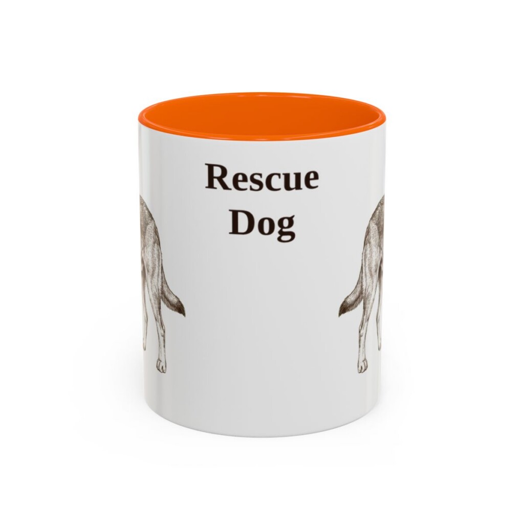11oz Rescue Dog Mug, Orange, front view