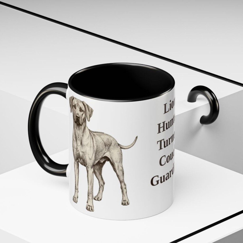 11oz Funny Rhodesian Ridgeback Mug, Black, lifestyle photo