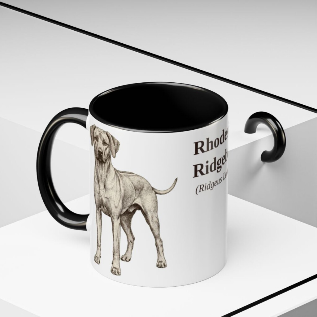 11oz Rhodesian Ridgeback Latin Mug, Black, lifestyle photo
