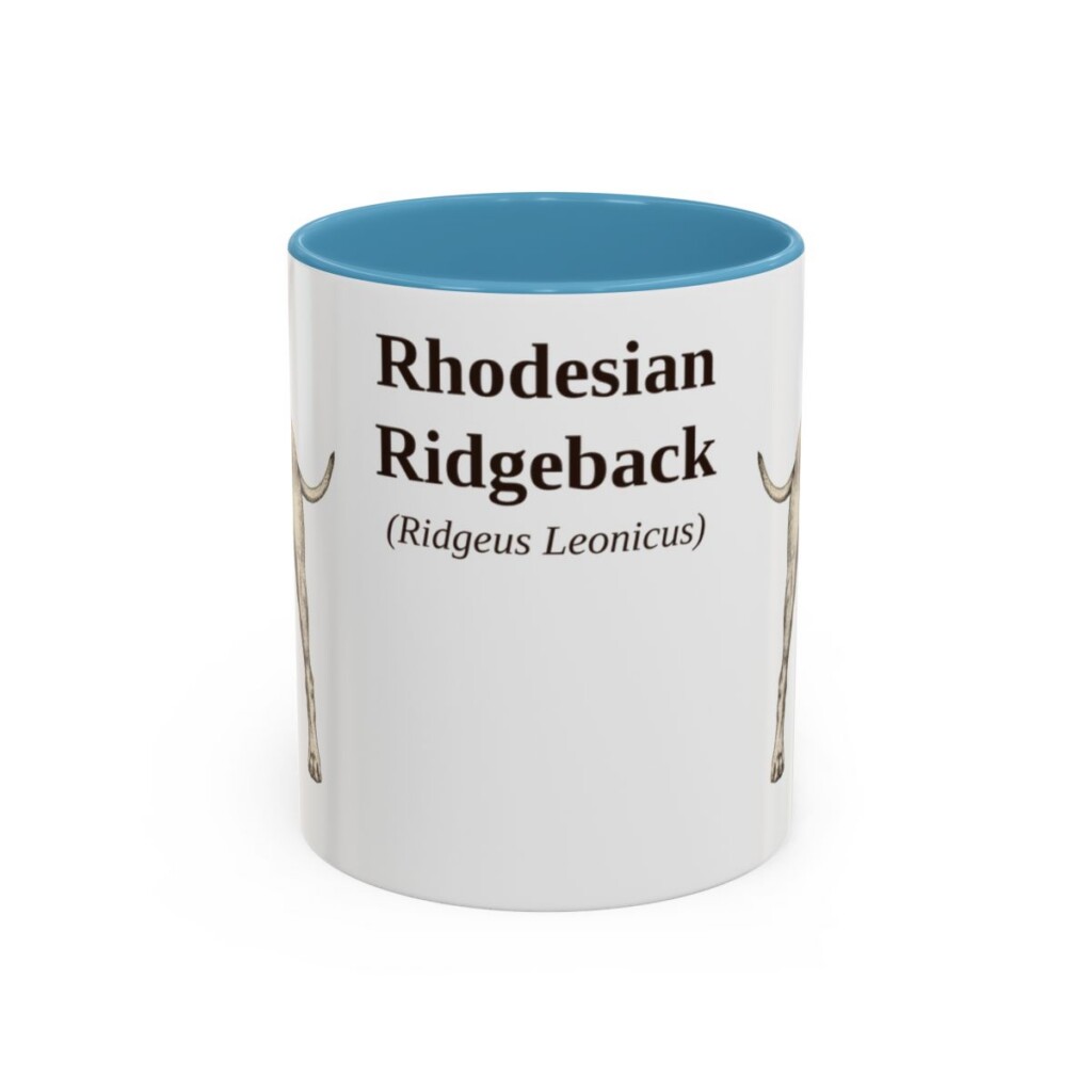 11oz Rhodesian Ridgeback Latin Mug, Light Blue, front view