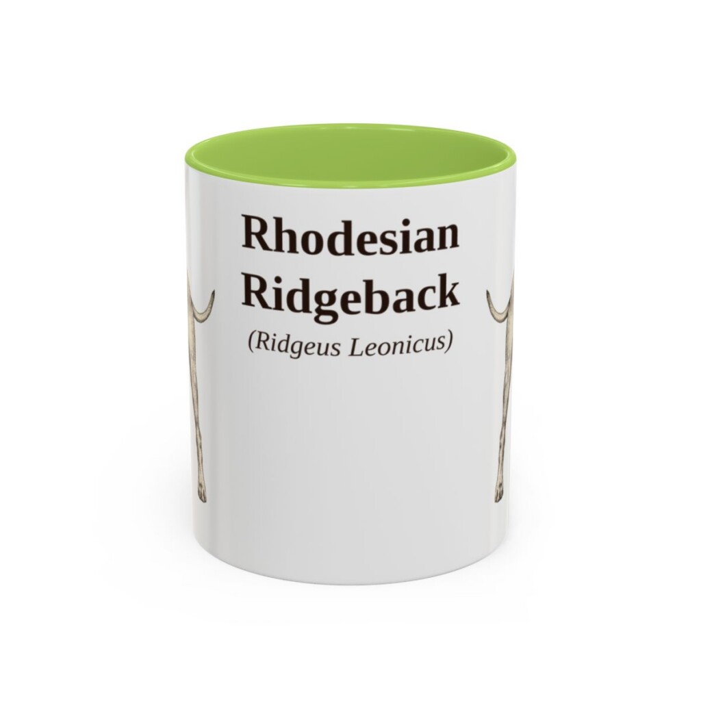 11oz Rhodesian Ridgeback Latin Mug, Light Green, front view