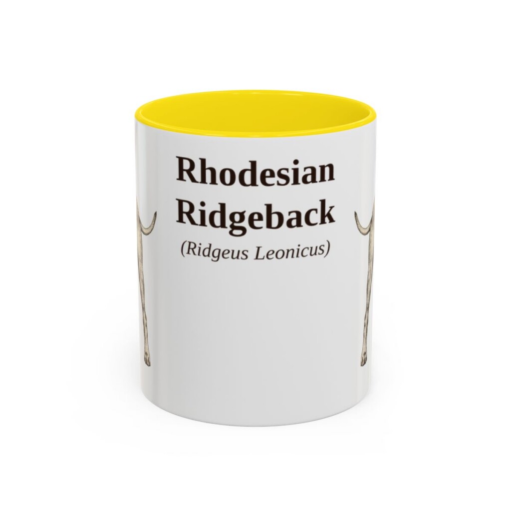 11oz Rhodesian Ridgeback Latin Mug, Yellow, front view