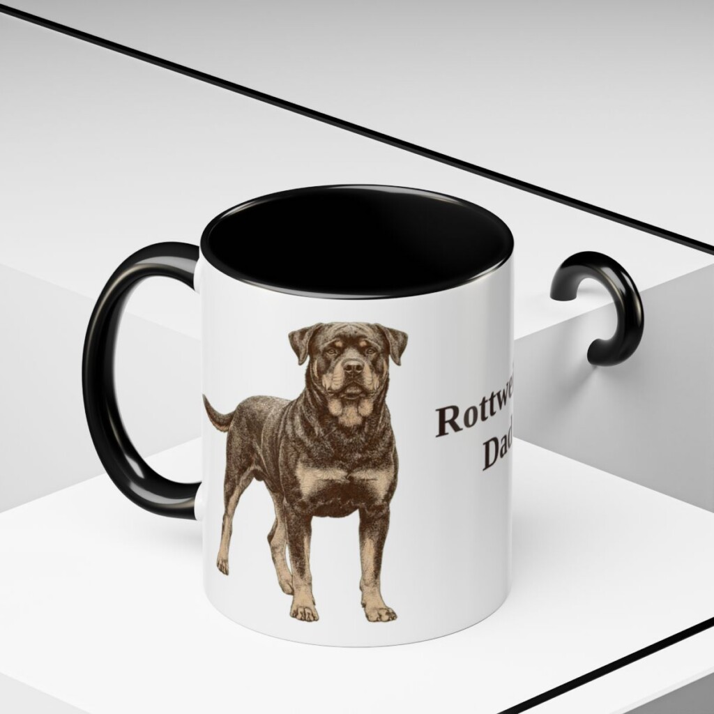 11oz Rottweiler Dog Dad Mug, Black, lifestyle photo