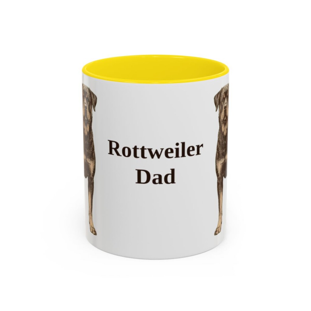 11oz Rottweiler Dog Dad Mug, Yellow, front view