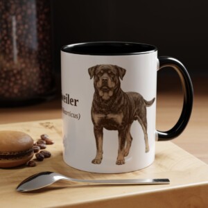 11oz Rottweiler Latin Mug, Black, lifestyle photo