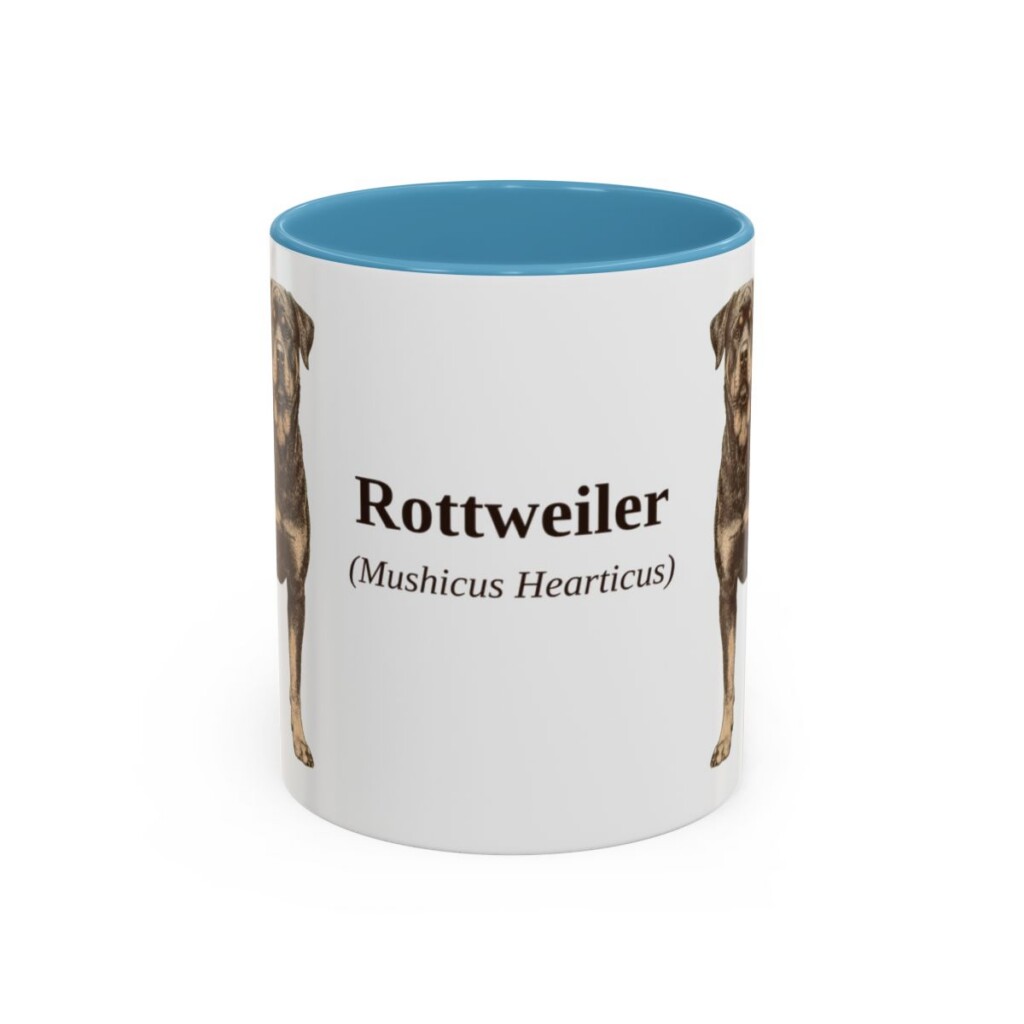 11oz Rottweiler Latin Mug, Light Blue, front view