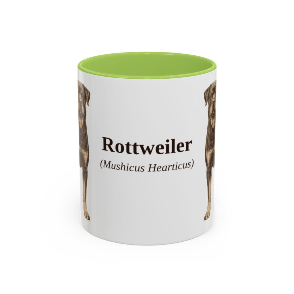11oz Rottweiler Latin Mug, Light Green, front view