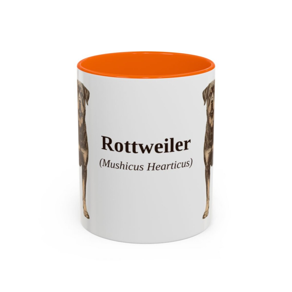 11oz Rottweiler Latin Mug, Orange, front view